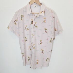 Surf Cuz Hawaiian Beach Novelty Print Button Down Short Sleeves Men Shirt Size L